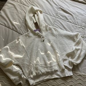Brand new Adore and white plush sweatshirt